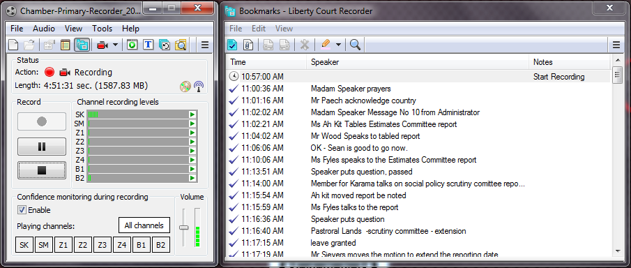 Libery Court Recorder Recoding and Bookmarks interface